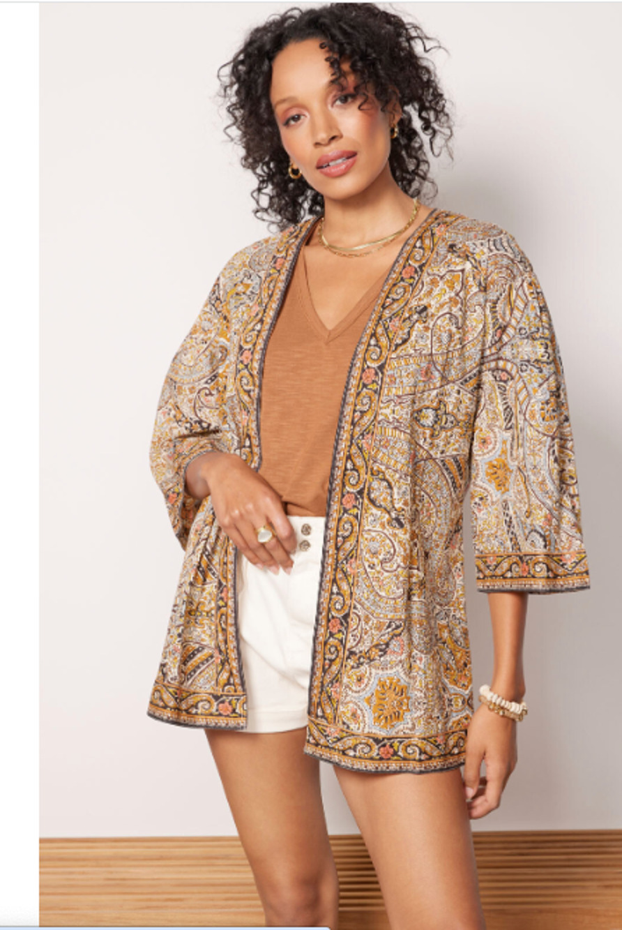 CLEOBELLA NWT Evereve Kaleidescope Organic Cotton Wrap Open Kimono Top // XS
